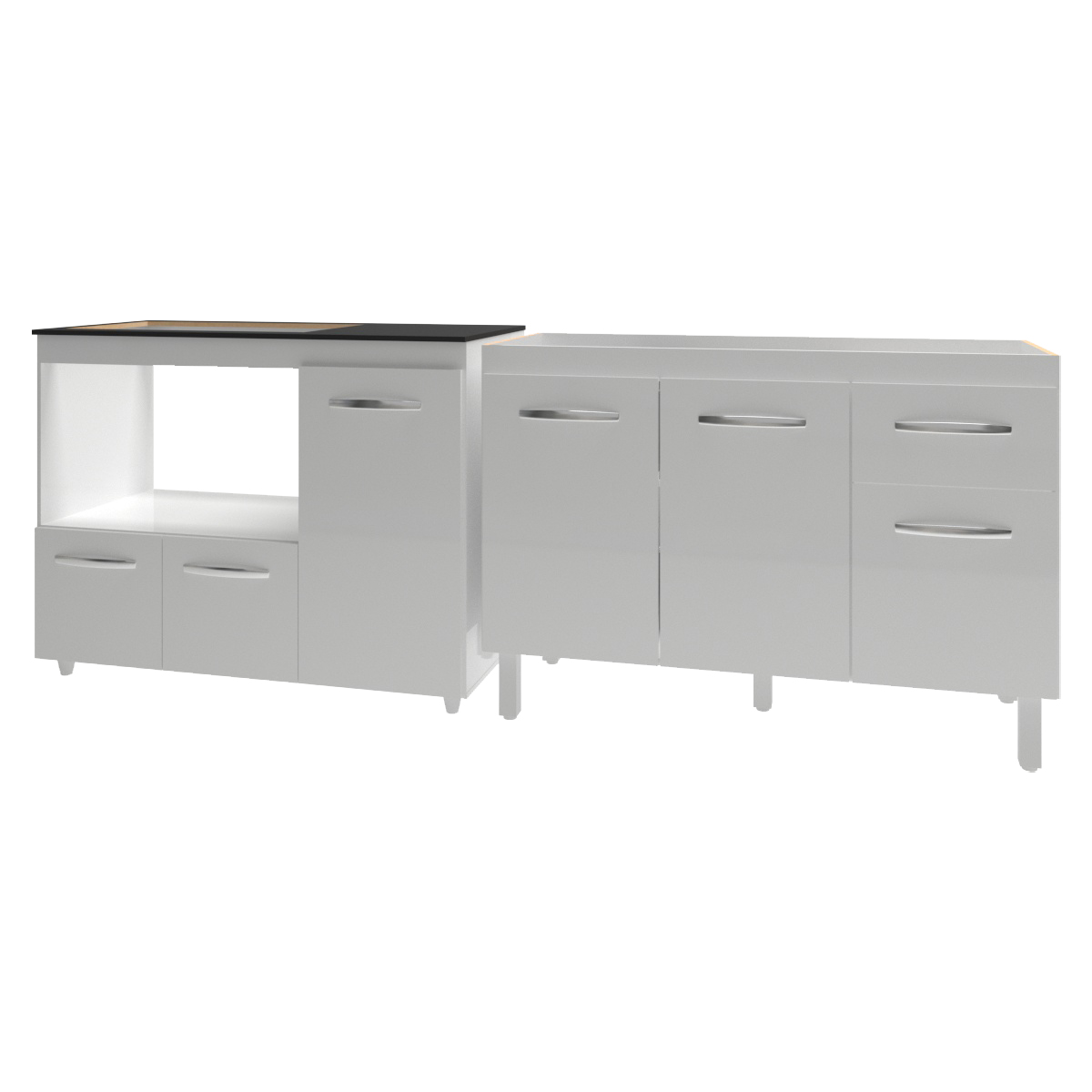 Gabinete Cozinha Armário Balcão de Pia 120 cm Aline e Balcão para Fogão Cooktop 5 Bocas e Forno Alana Branco 