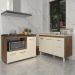 Gabinete Cozinha Armário Balcão de Pia 120 cm Aline e Balcão para Fogão Cooktop 5 Bocas e Forno Alana Savana Off White 