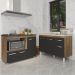 Gabinete Cozinha Armário Balcão de Pia 120 cm Aline e Balcão para Fogão Cooktop 5 Bocas e Forno Alana Savana Preto 