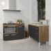 Gabinete Cozinha Armário Balcão de Pia 120 cm Aline e Balcão para Fogão Cooktop 5 Bocas e Forno Alana Savana Preto 