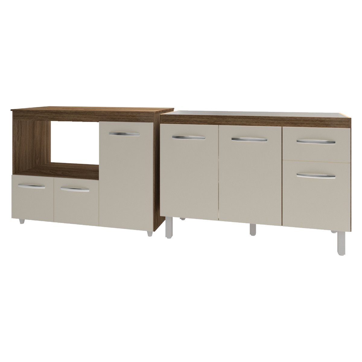 Gabinete Cozinha Armário Balcão de Pia 120 cm Aline e Balcão para Microondas e Forno Elétrico Lilian Savana Off White 