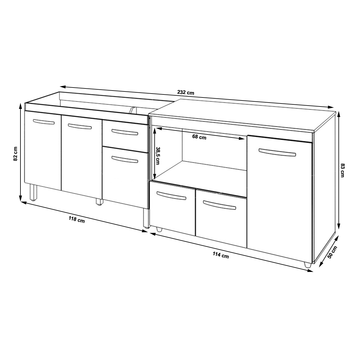 Gabinete Cozinha Armário Balcão de Pia 120 cm Aline e Balcão para Microondas e Forno Elétrico Lilian Savana Off White 