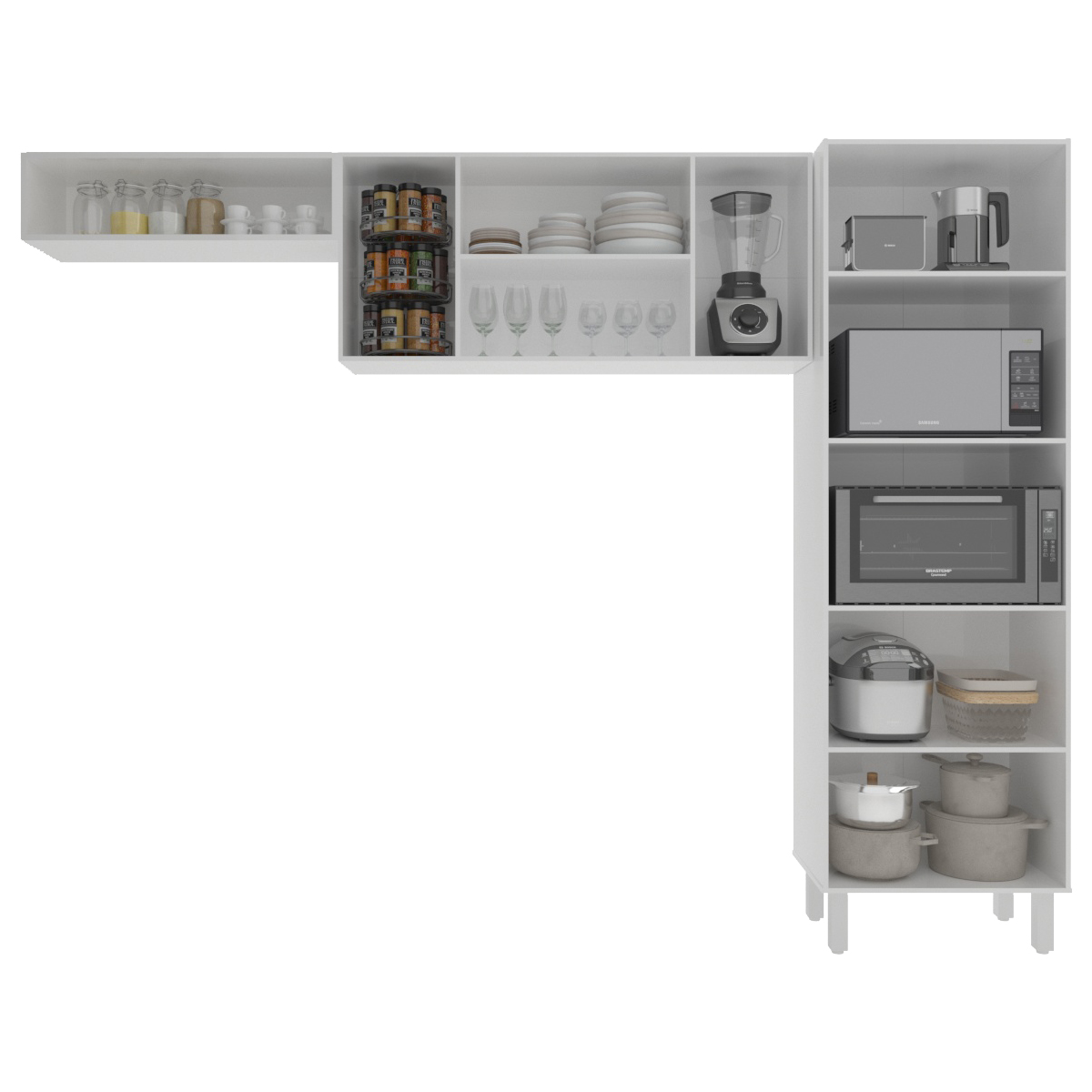 Kit 3 Peças Cozinha Compacta Luna Paneleiro Torre Quente Armário Suspenso Aéreo 118cm Aéreo Geladeira Branco 
