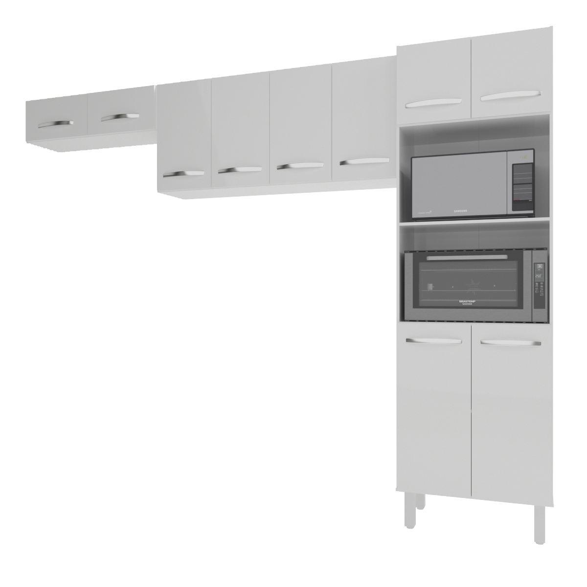 Kit 3 Peças Cozinha Compacta Luna Paneleiro Torre Quente Armário Suspenso Aéreo 118cm Aéreo Geladeira Branco 