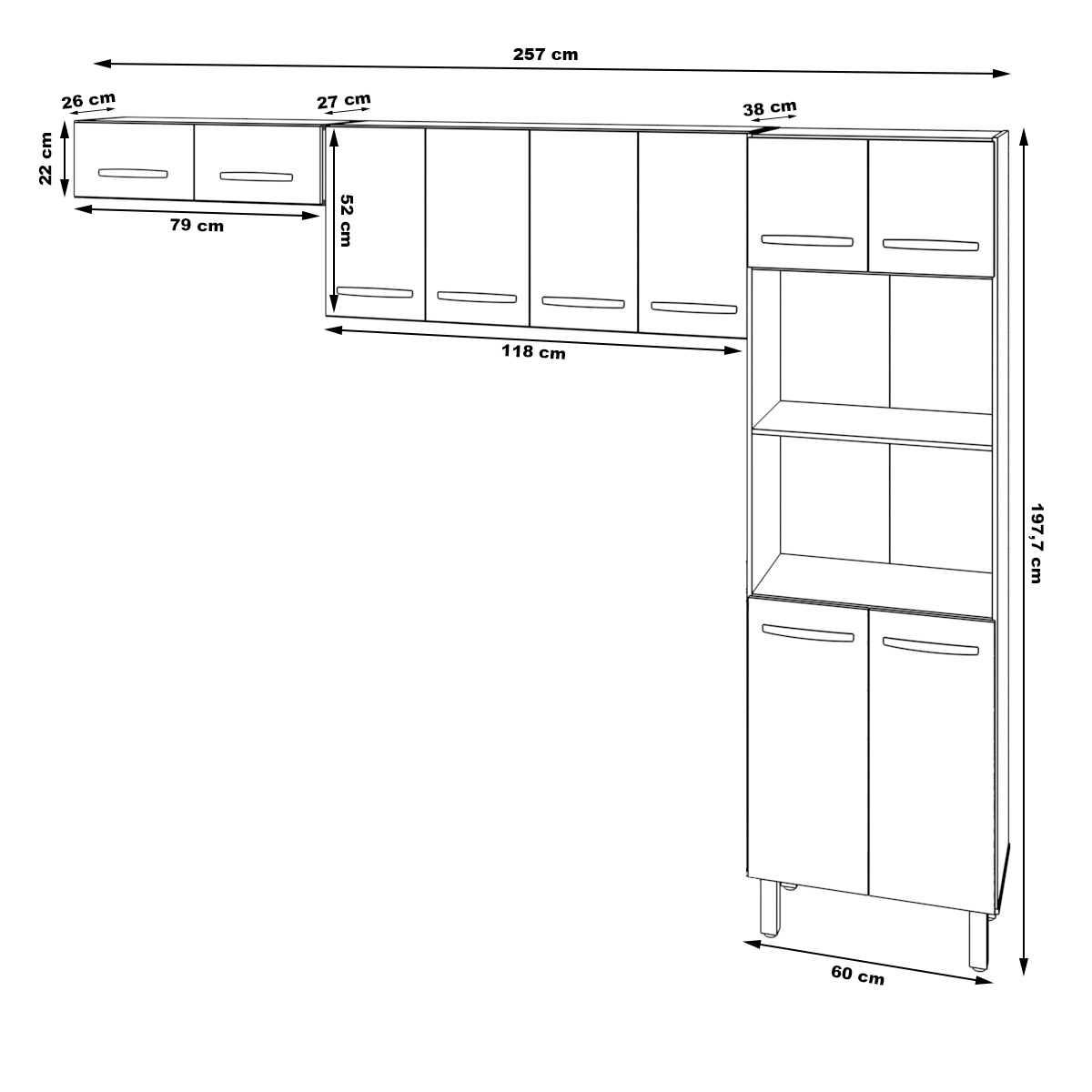 Kit 3 Peças Cozinha Compacta Luna Paneleiro Torre Quente Armário Suspenso Aéreo 118cm Aéreo Geladeira Savana Off White 