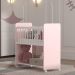 Mini Berço Fixo Compacto Portátil Para Bebê com Rodízio Colchão Suporte Para Mosquiteiro e Prateleira Rosa Branco 