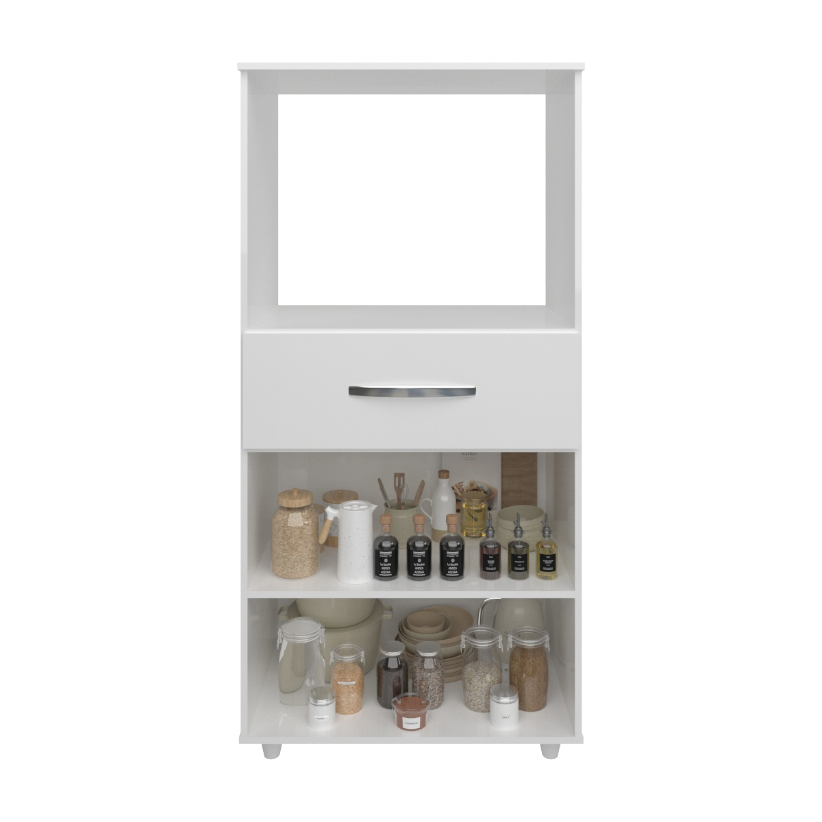 Multiuso Armário Laura com Nicho para Forno Elétrico e Microondas com Gaveta e 2 Portas Mobília Decor Branco