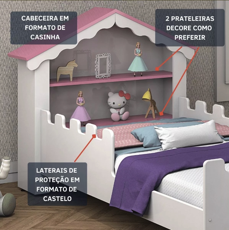Cama Infantil Menina Princesa Magia Casa Colchão D20