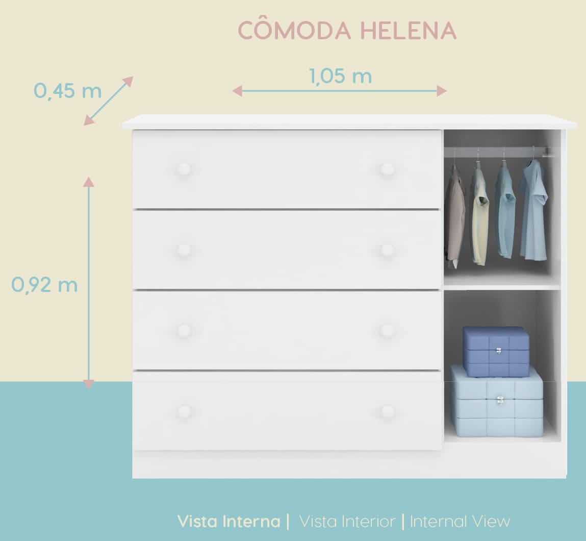Comoda Infantil Quarto do Bebê 1 Porta 4 Gavetas Helena - Br