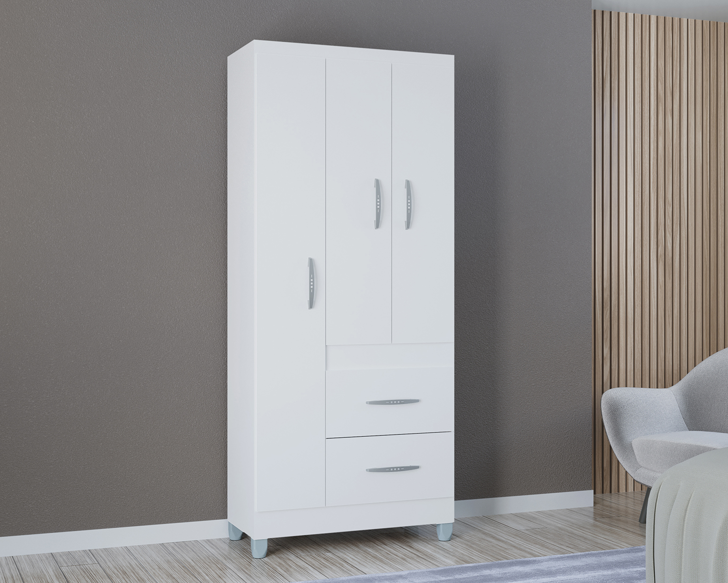 Roupeiro Guarda Roupas Milão 3 Portas e 2 Gavetas - Branco