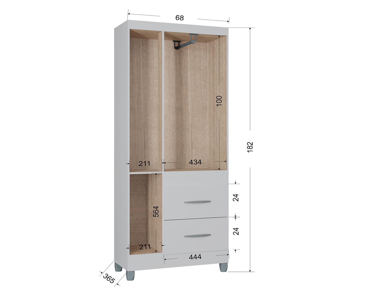 Roupeiro Guarda Roupas Milão 3 Portas e 2 Gavetas - Branco