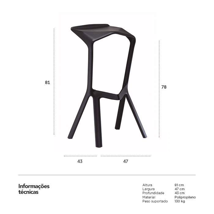 Banqueta Alta Miura - Polipropileno - Preto