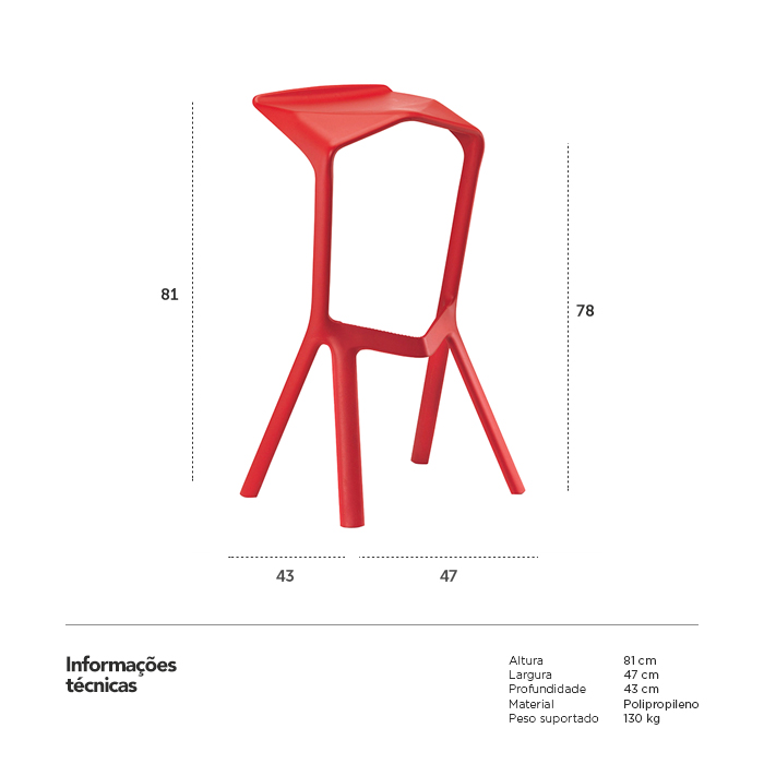 Banqueta Alta Miura - Polipropileno - Vermelho