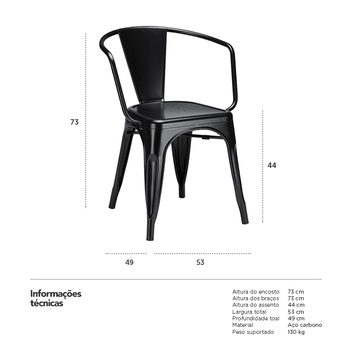 Cadeira Iron Tolix com braços - Industrial - Aço - Vintage - Preto