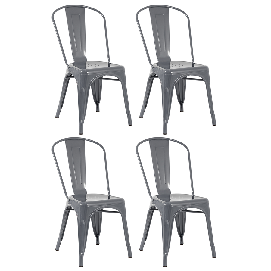 Conjunto - 4 x cadeiras Iron Tolix - Industrial - Aço - Vintage - Cinza escuro