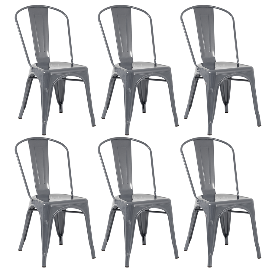 Conjunto - 6 x cadeiras Iron Tolix - Industrial - Aço - Vintage - Cinza escuro