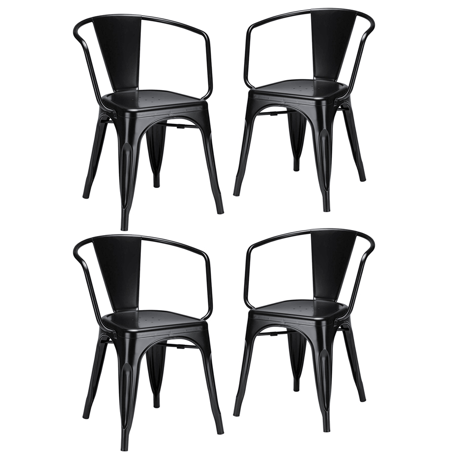 KIT - 4 x cadeiras Iron Tolix com braços - Industrial - Aço - Vintage - Preto