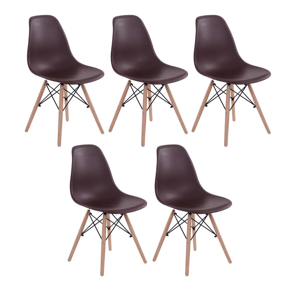 Kit 5 cadeiras Charles Eames Eiffel DSW com pés de madeira clara Marrom