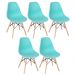 Kit 5 cadeiras Charles Eames Eiffel DSW com pés de madeira clara Verde Tiffany