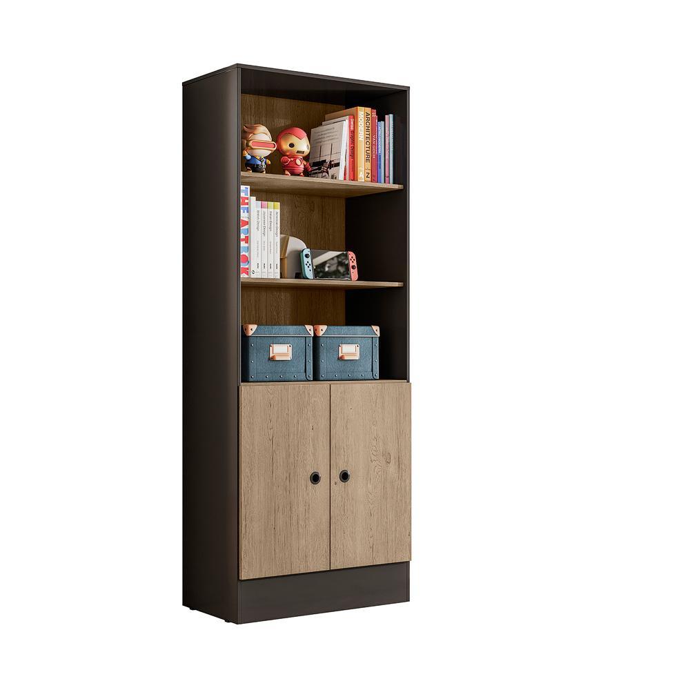 Armário Shadow Pixel 3 Nichos 2 Preto Fosco/Carvalho Toq Rústico