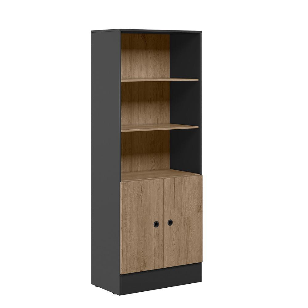 Armário Shadow Pixel 3 Nichos 2 Preto Fosco/Carvalho Toq Rústico