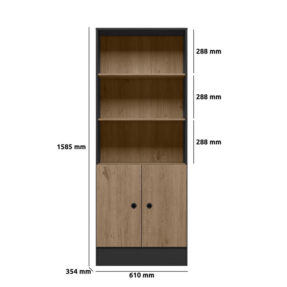 Armário Shadow Pixel 3 Nichos 2 Preto Fosco/Carvalho Toq Rústico