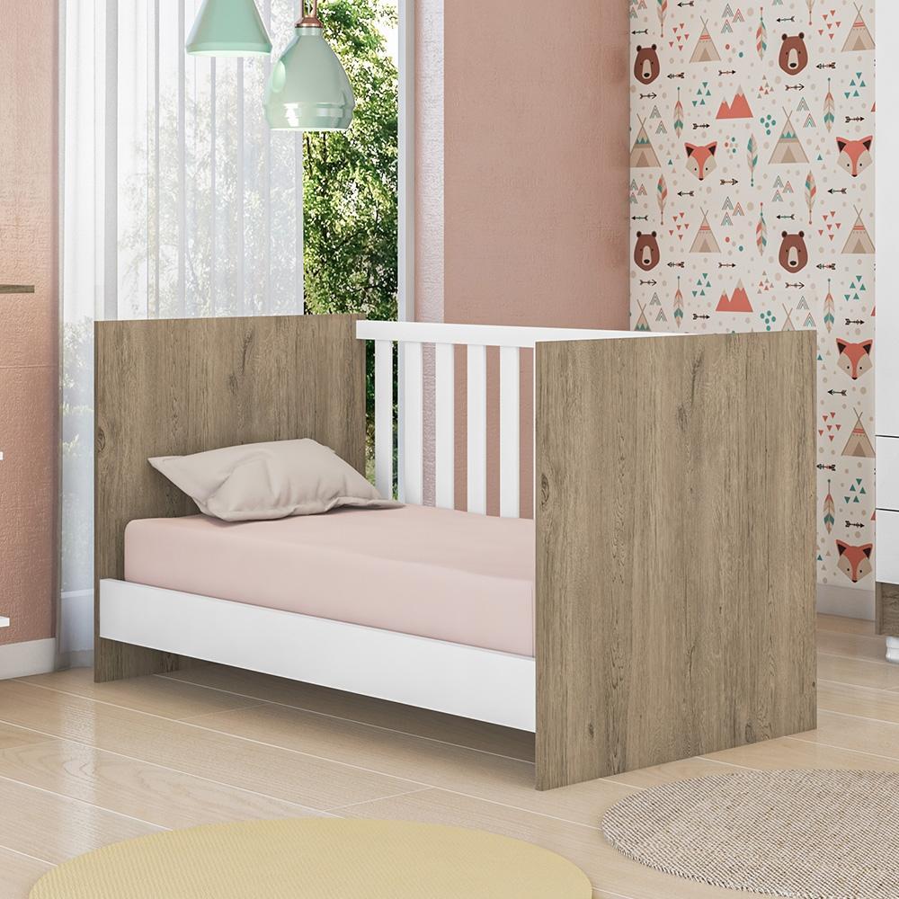 Berço Mini Cama Aurora Grades Laterias Carvalho Rústico/Branco
