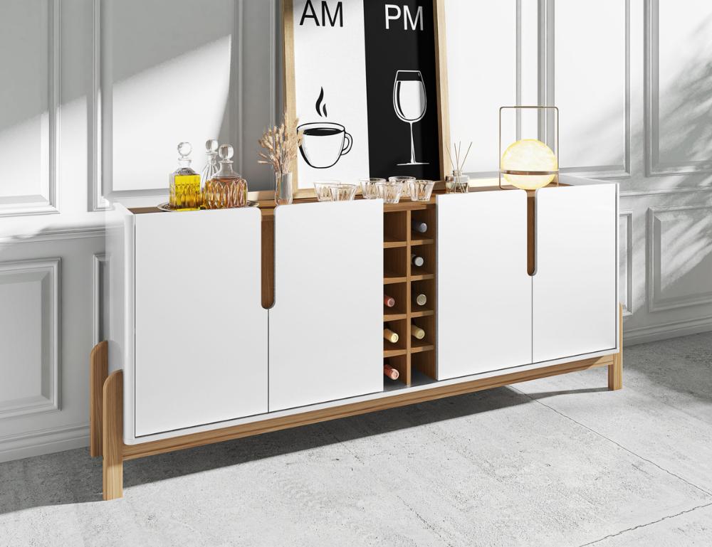 Buffet 4 Portas c/ Prateleiras Luna 1,90 Branco/Cedro