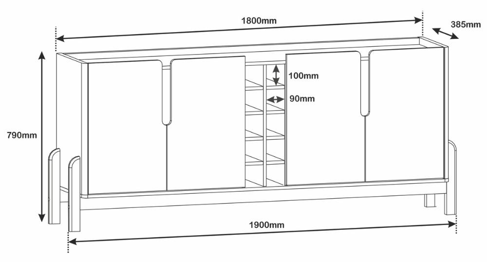 Buffet 4 Portas c/ Prateleiras Luna 1,90 Branco/Cedro