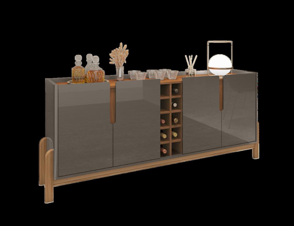 Buffet 4 Portas c/ Prateleiras Luna 1,90 Cinza Perola/Cedro