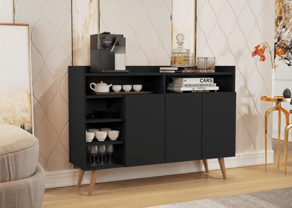 Buffet Aparador 3 Portas Nichos Retro Elba Black