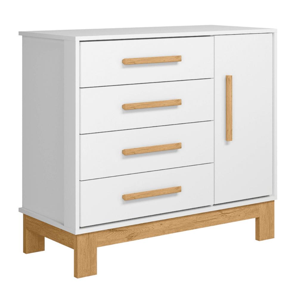 Cômoda Sapateira 1 Porta 4 Gavetas Luar Branco Acetinado