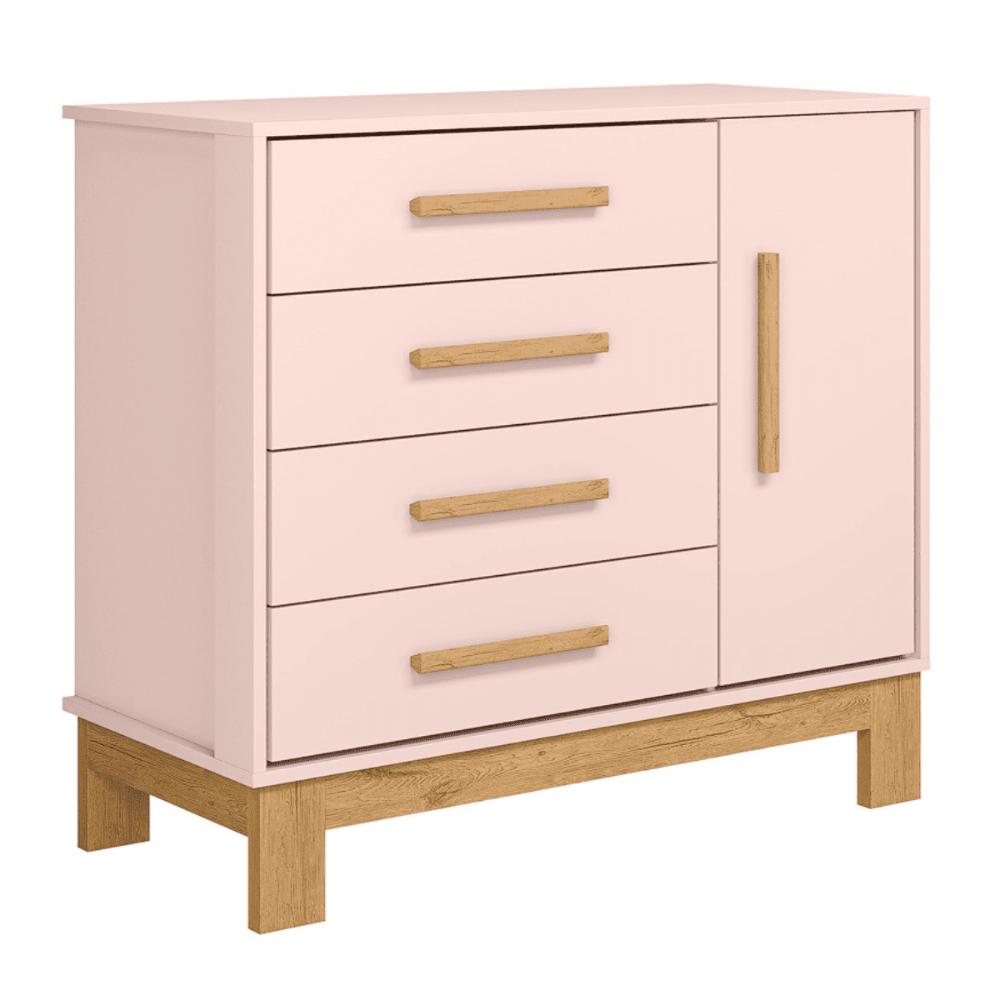 Cômoda Sapateira 1 Porta 4 Gavetas Luar Rosa Acetinado