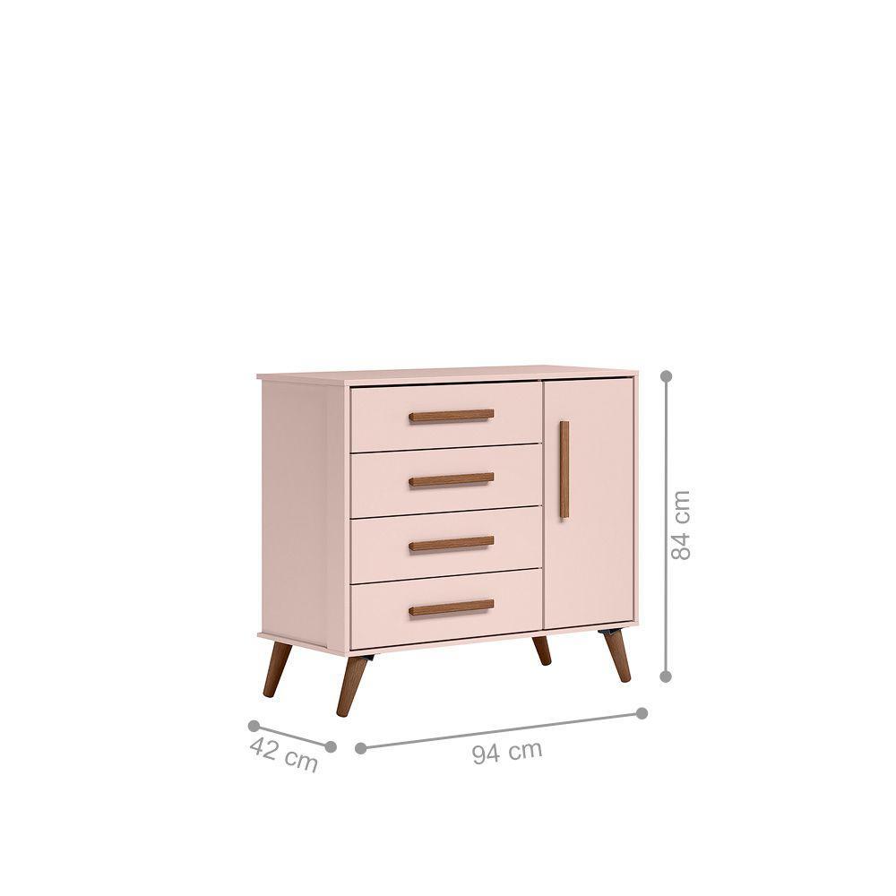 Cômoda Sapateira 1 Porta 4 Gavetas Retrô Rosa Luma