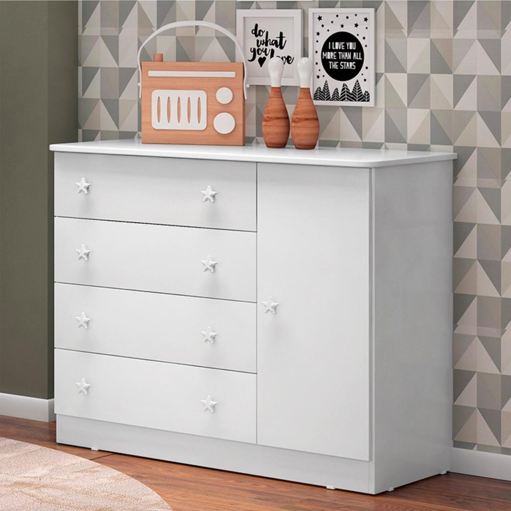 Cômoda Sapateira Amora Porta e 4 Gaveteiro Branco