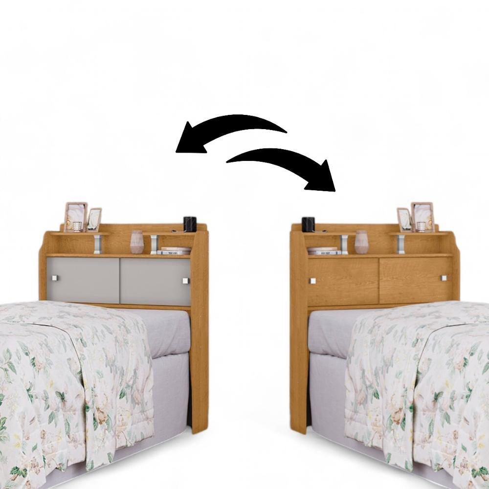 Cabeceira Solteiro com Portas Crystal Naturalle e Off White