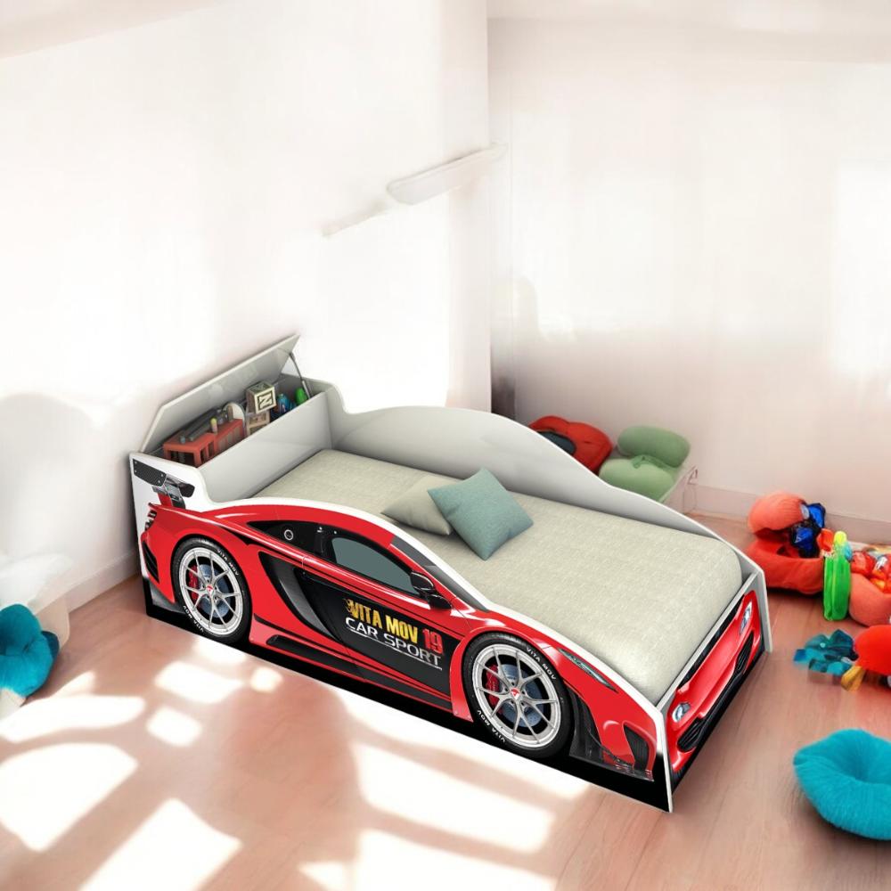 Cama Juvenil Speed Com Baú Vermelha Com Colchão
