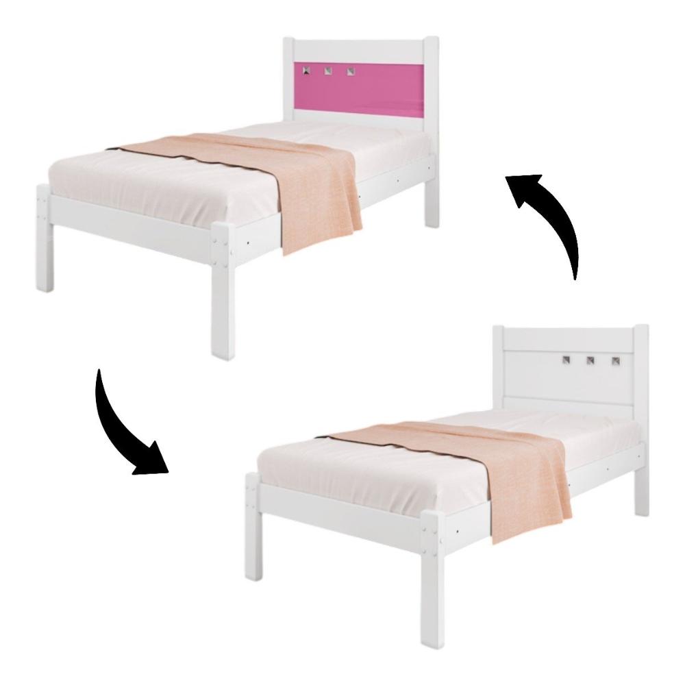 Cama Solteiro Sofisticada Berli Branca E Rosa Com Colchão