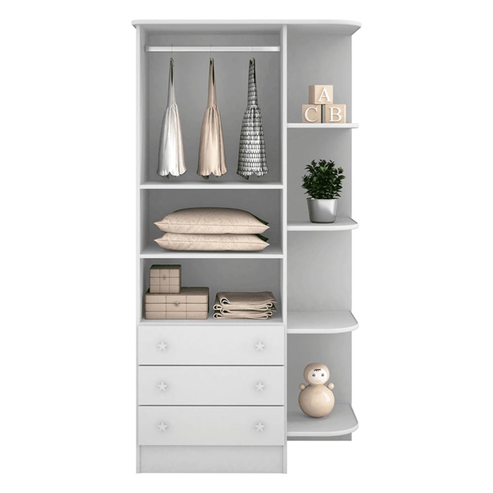 Conjunto Aurora Branco/Branco: Cômoda Aurora 4 gaveteiros + Guarda-Roupa Aurora 2 Portas