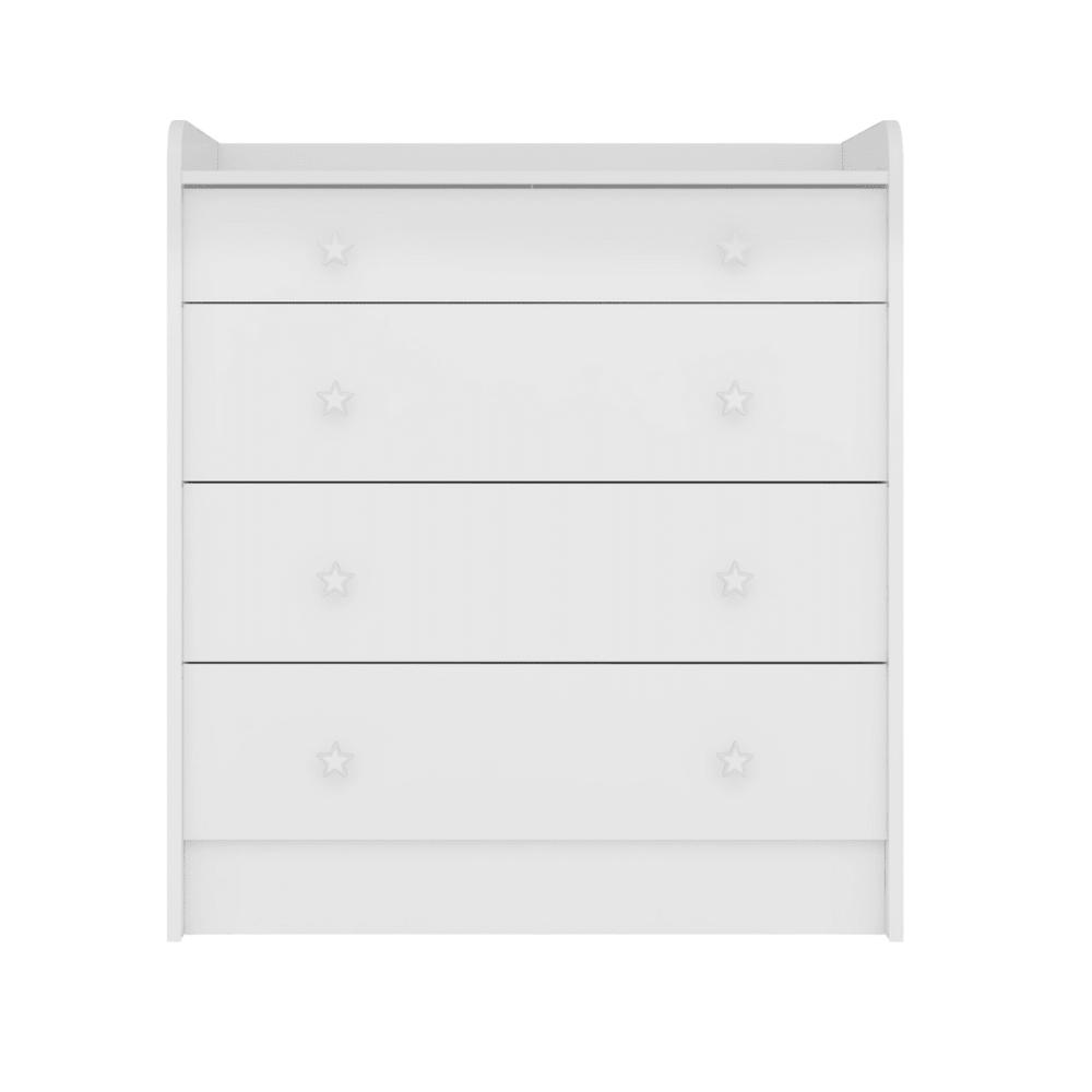 Conjunto Aurora Branco/Branco: Cômoda Aurora 4 gaveteiros + Guarda-Roupa Aurora 2 Portas
