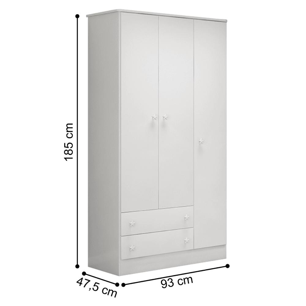 Conjunto Aurora Branco/Branco: Cômoda Sapateira Aurora + Guarda-Roupa Aurora 3 portas e 2 gavetas