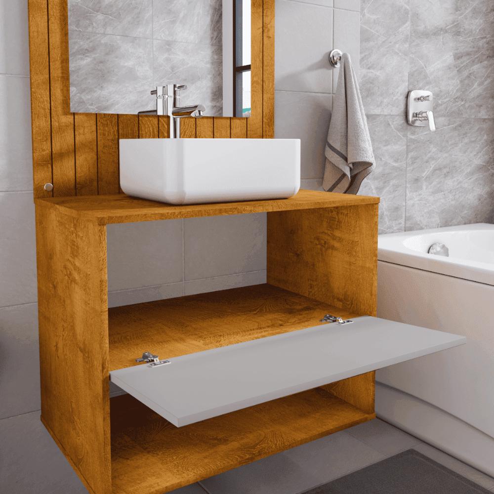 Conjunto Gabinete c/ Espelheira para Banheiro Orion Naturalle/Off-White