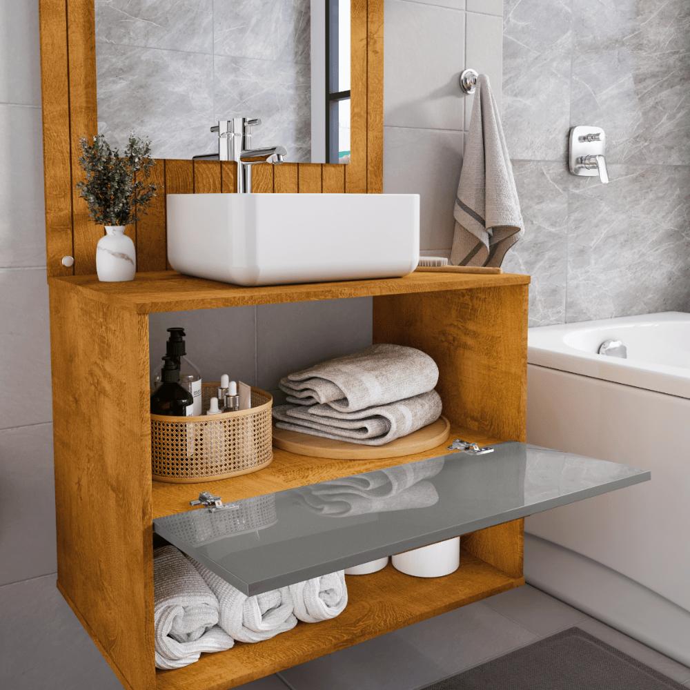 Conjunto Gabinete c/ Espelheira para Banheiro Orion Naturalle/Titanium