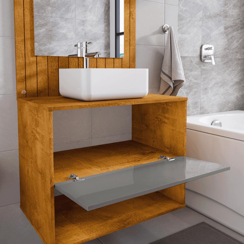 Conjunto Gabinete c/ Espelheira para Banheiro Orion Naturalle/Titanium