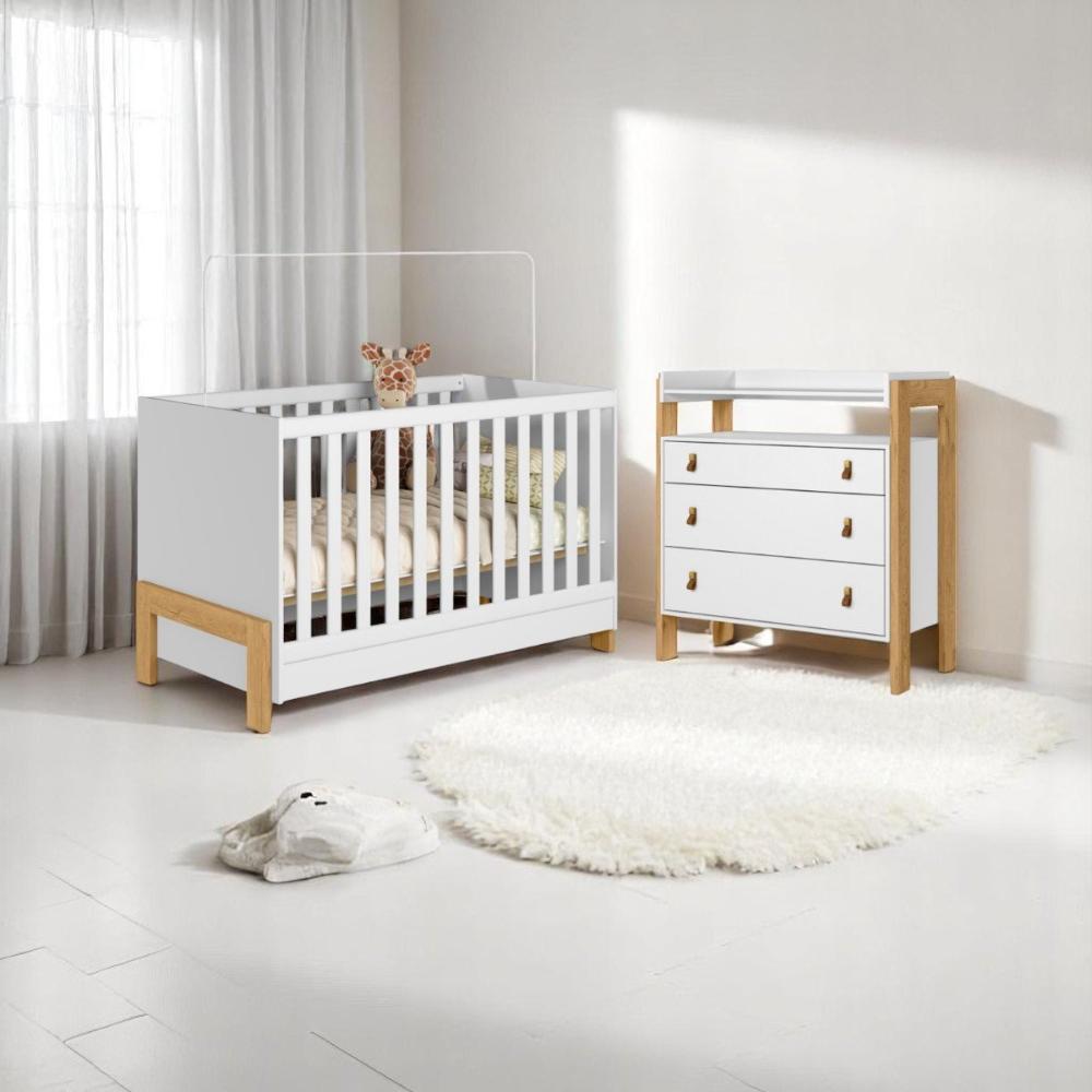 Conjunto Infantil Alegria Branco Acetinado: Berço Alegria Mini Cama + Cômoda Alegria + Guarda-Roupa Alegria
