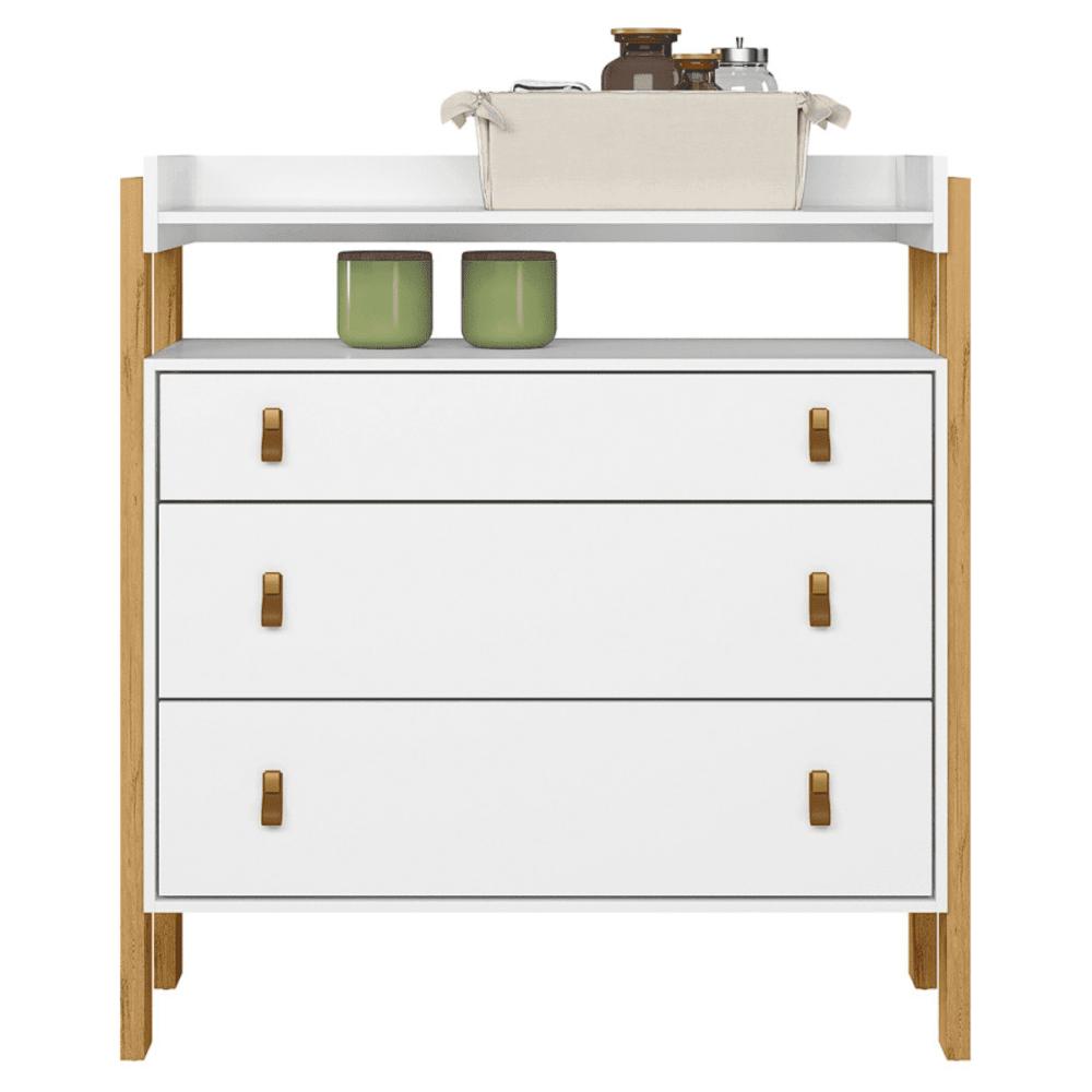 Conjunto Infantil Alegria Branco Acetinado: Berço Alegria Mini Cama + Cômoda Alegria + Guarda-Roupa Alegria