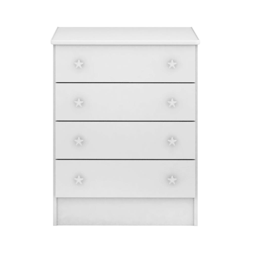 Conjunto Infantil Aurora Branco/Branco: Cômoda  4 Gavetas Aurora + Guarda-Roupa Aurora 2 portas