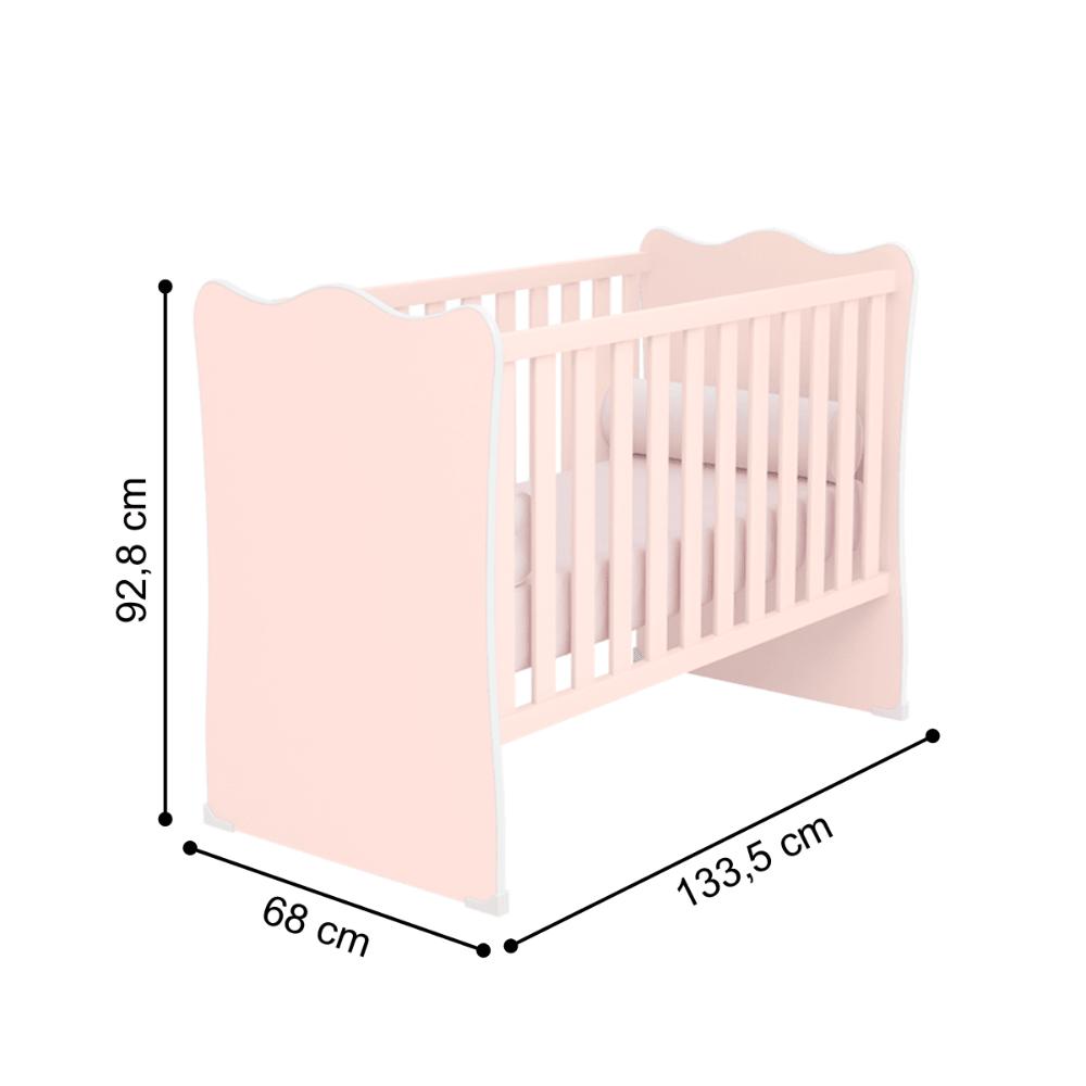 Conjunto Infantil Aurora Rosa Acetinado: Berço Aurora + Cômoda Aurora + Guarda-Roupa Aurora