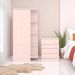 Conjunto Infantil Aurora Rosa Acetinado: Cômoda  4 Gavetas Aurora + Guarda-Roupa Aurora 2 Portas