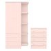 Conjunto Infantil Aurora Rosa Acetinado: Cômoda  4 Gavetas Aurora + Guarda-Roupa Aurora 2 Portas